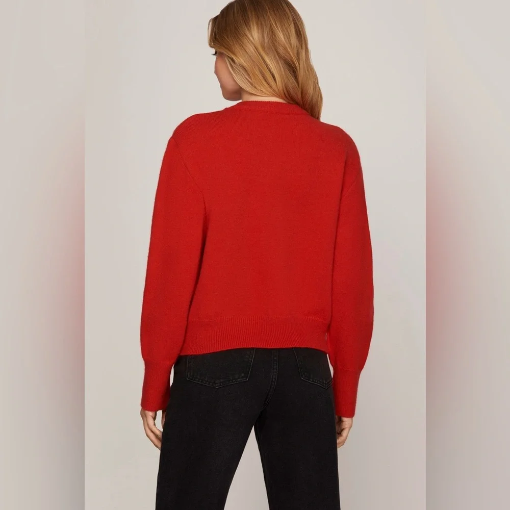 027. Sequin Ribbon Sweater Top in Red - Picture 2 of 2